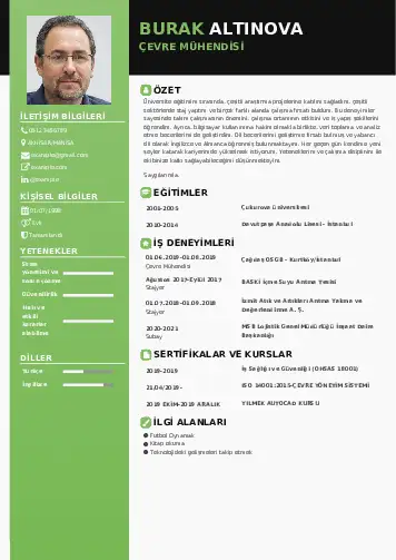 Çevre Mühendisi CV Örnekleri cv indir